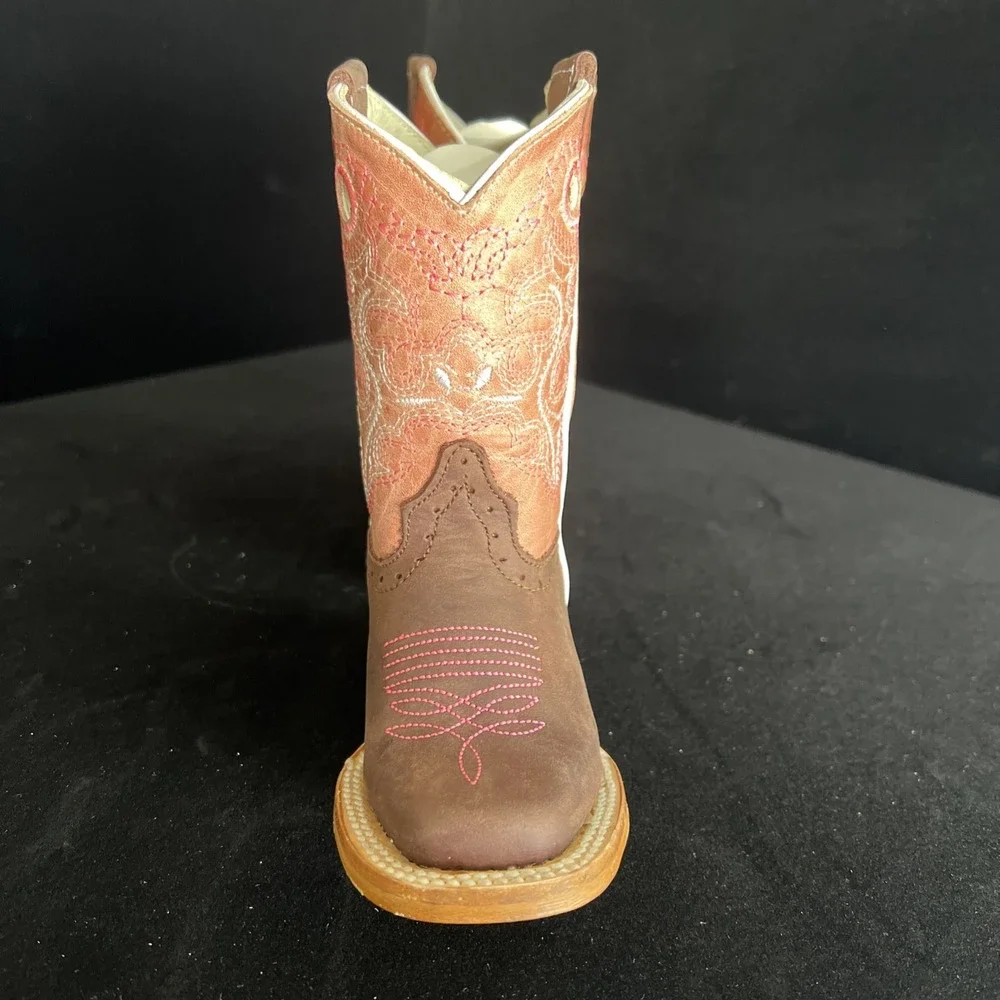 Kids Cowgirl Boots. Real Leather Brown/pink Size 8.. New